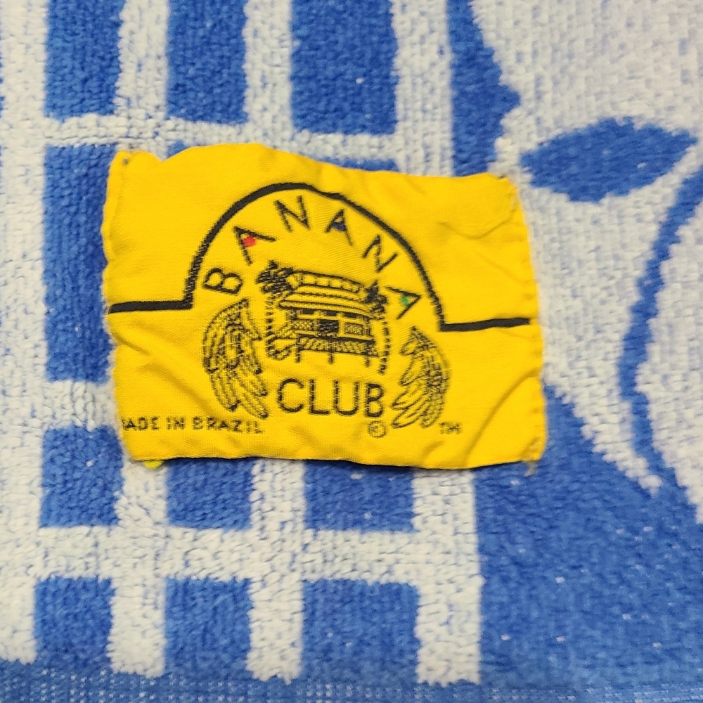 Banana Club Beach Swim‎ Towel Blue Floral Made In Brazil Flaws